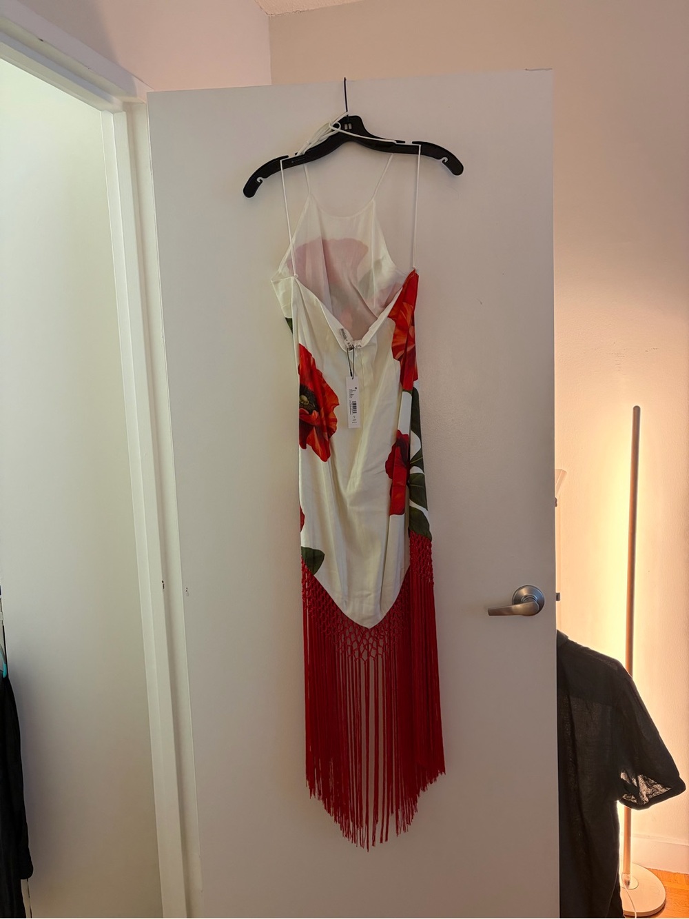 MALLORY HALTER NECK FRINGE HEM MIDI DRESS in summer poppy - Picture 4 of 7
